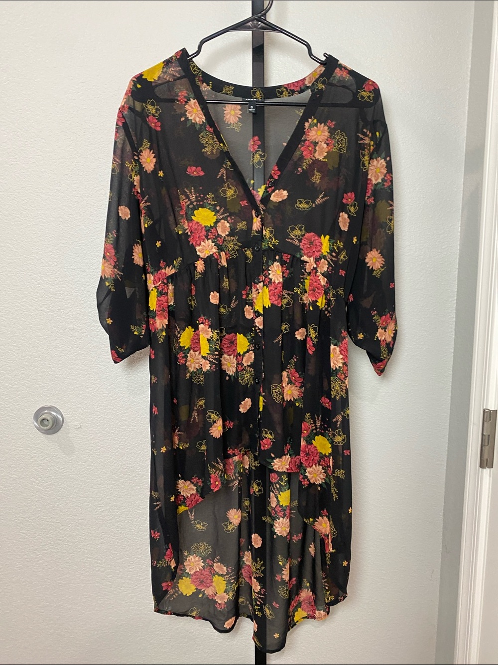 torrid Black Floral High-Low Button-Front Midi Dress or kimono